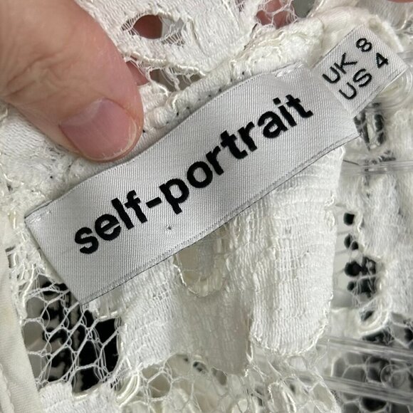 SELF-PORTRAIT Black and White Tiered Ruffled Lace Midi Dress US 4 - Picture 6 of 10